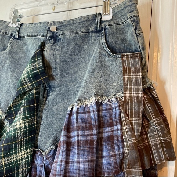 Plaid Patchwork Denim Skirt - Picture 4 of 16
